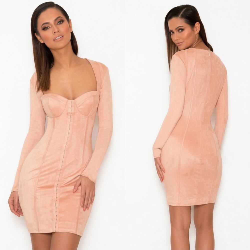 House of CB Ricci Stretch Suedette Bustier Dress Peach Pink size XS